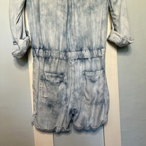 Cloth & Stone Anthropologie Collared Piper Blue and White Striped and Bleached C - Picture 6 of 10